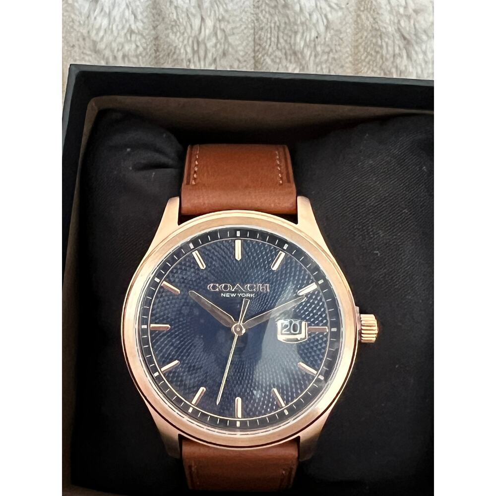 COACH Men's Oliver 3H Quartz Watch 41mm Case Leather brown blue NWT - Picture 6 of 6